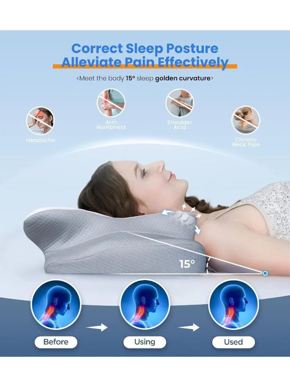 〽️Pain Relief Cooling Pillow Neck Support Adjustable Cervical Orthopedic Contour